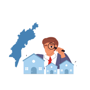 Una ilustración de un mapa con una casa y un hombre observando a través de un telescopio, simbolizando la experiencia local y el conocimiento profundo del mercado inmobiliario en Cuajimalpa.